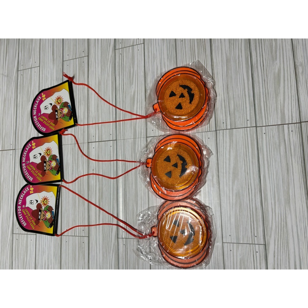 Lot of 3 Vintage 1995 Advance Int'l Halloween Pumpkin Reflector Necklaces‎ 14"